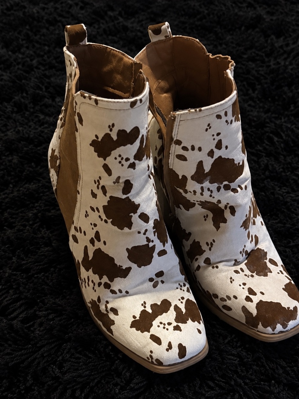Used Women’s 7.5 Brown and White Cowprint Ankle Boots